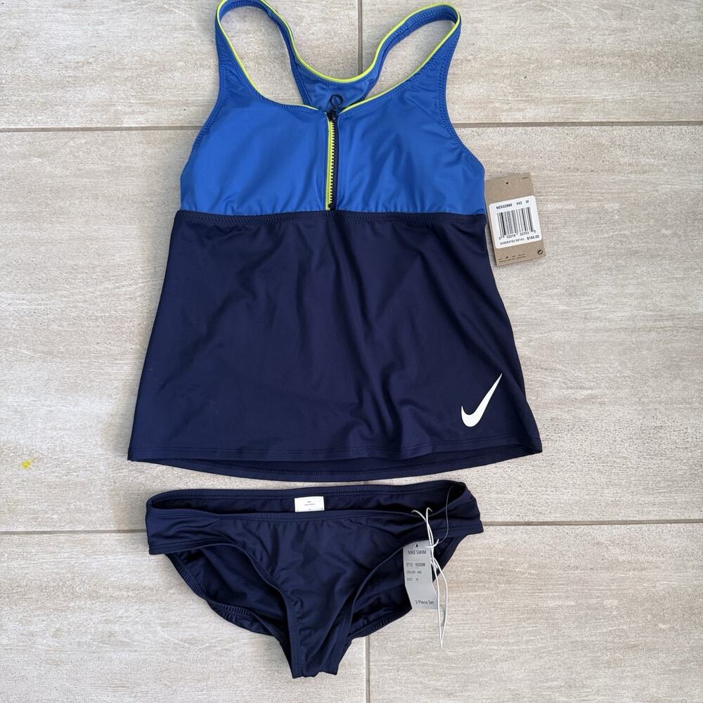 NEW NIKE SWIM RACERBACK ZIP FRONT TANKINI SET SZ MEDIUM WOMENS! - 0305